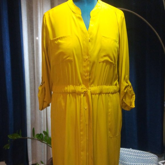 Alfani Graphic Oasis Shirtdress in Yellow Sz 16P NWT - Picture 12 of 16
